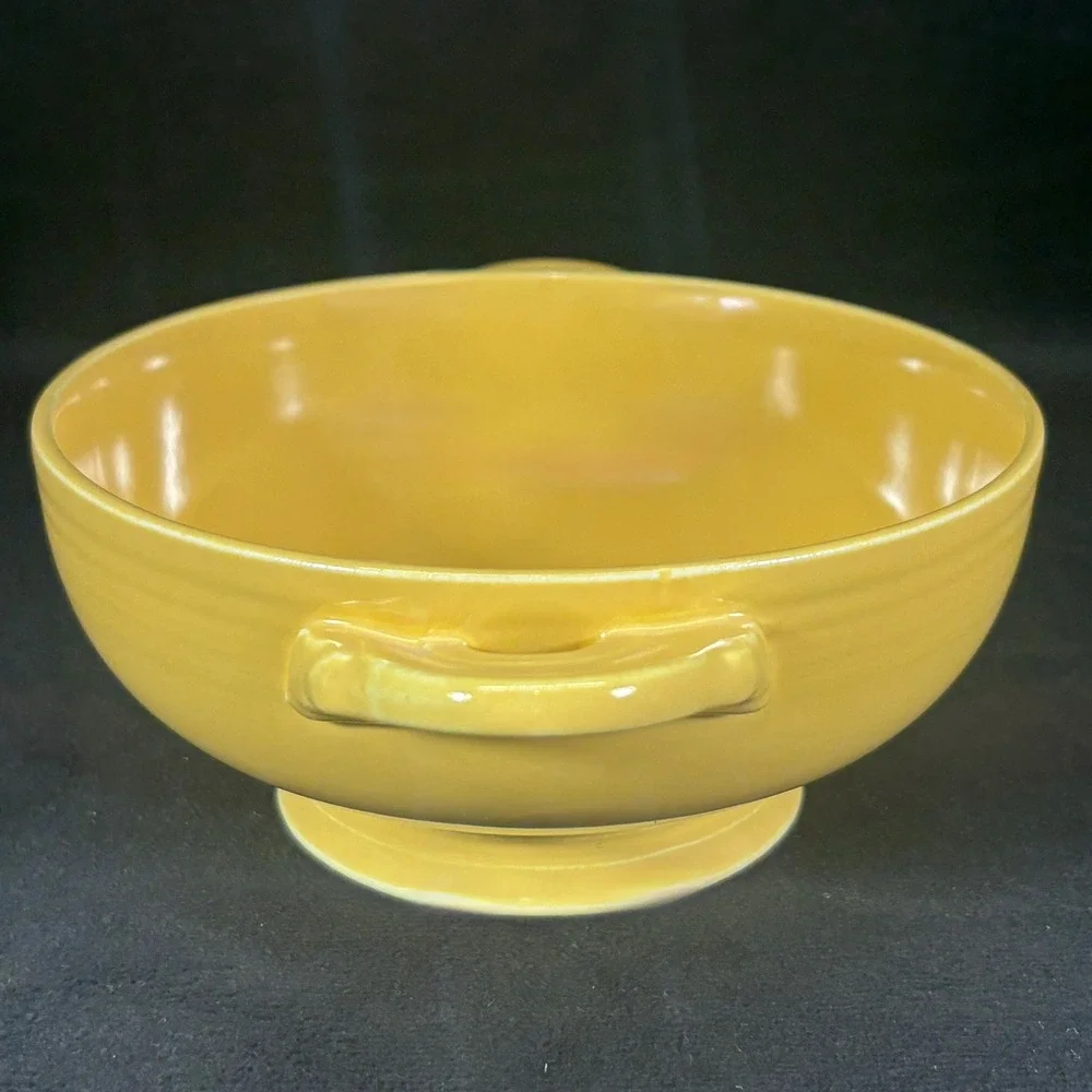 Fiesta Cream Soup Cups / Bowls‎ (2) Yellow w/ Lug Handles 6 5/8